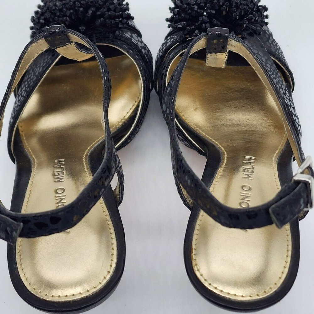 Antonio Melani Alleara Black Ankle Strap Heels Beaded Embossed Size 6 - Picture 5 of 12